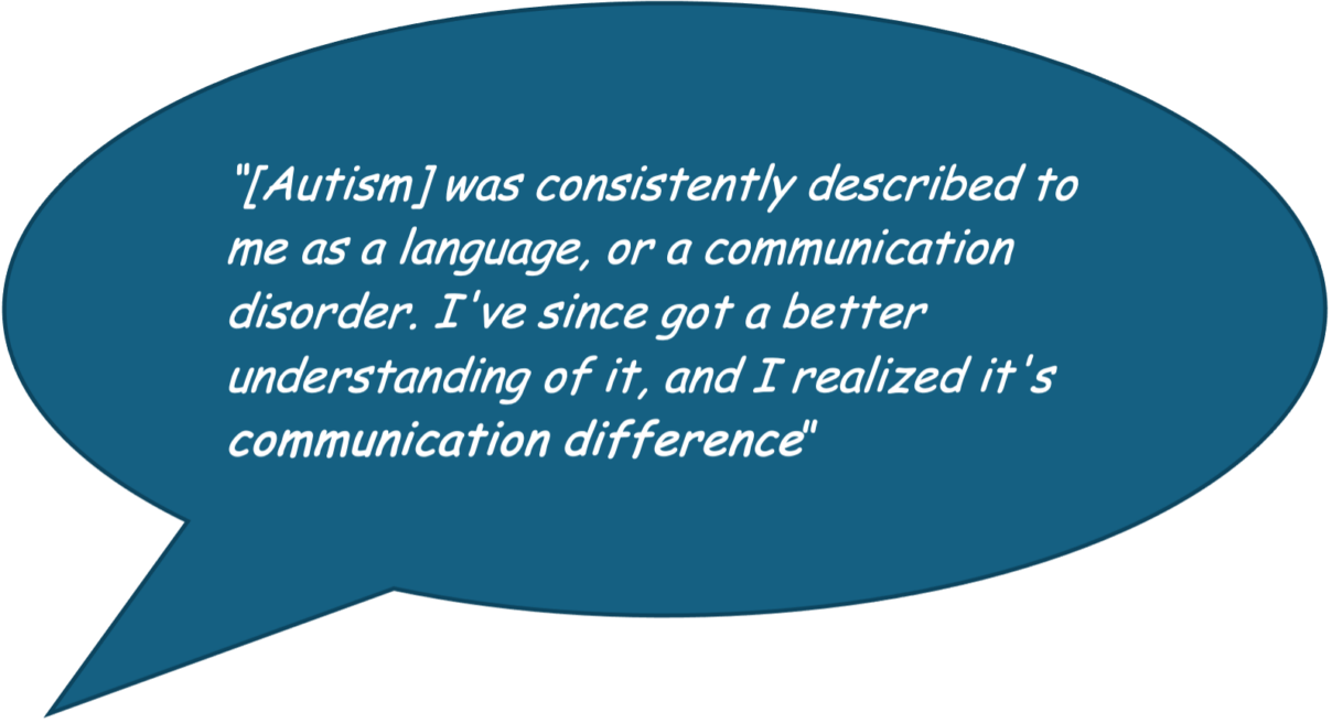 “[Autism] was consistently described to me as a language, or a communication disorder. I've since got a better understanding of it, and I realized it's communication difference”